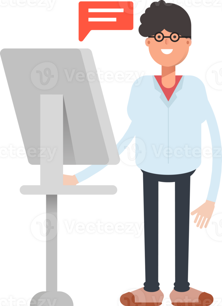 Nerd Boy Character Working on Computer png
