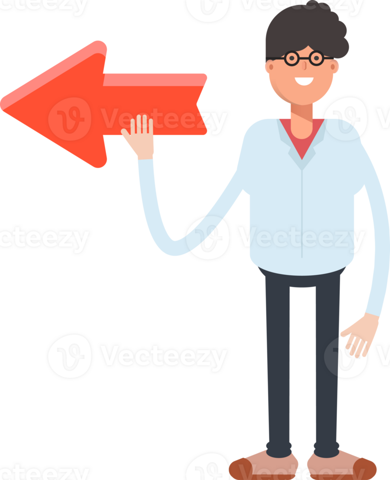 Nerd Boy Character and Arrow Sign png