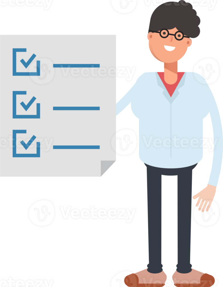 Nerd Boy Character and Check List Document png