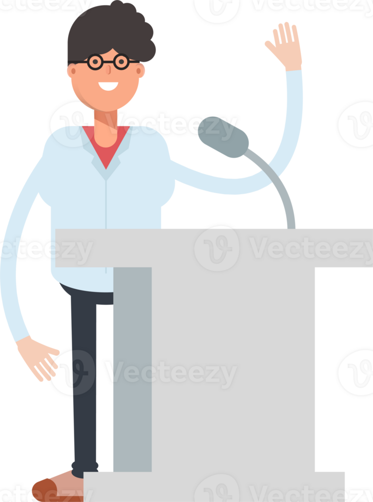 Nerd Boy Character Speaking on Podium png