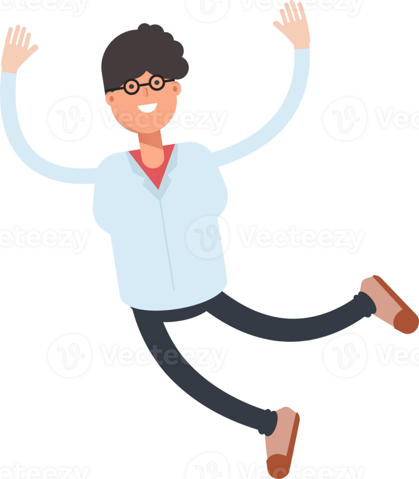 Nerd Boy Character Relaxing and Jumping png