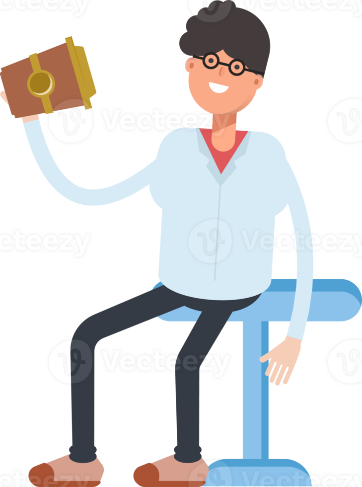 Nerd Boy Character Drinking Coffee png