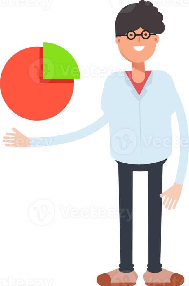 Nerd Boy Character Holding Pie Chart png