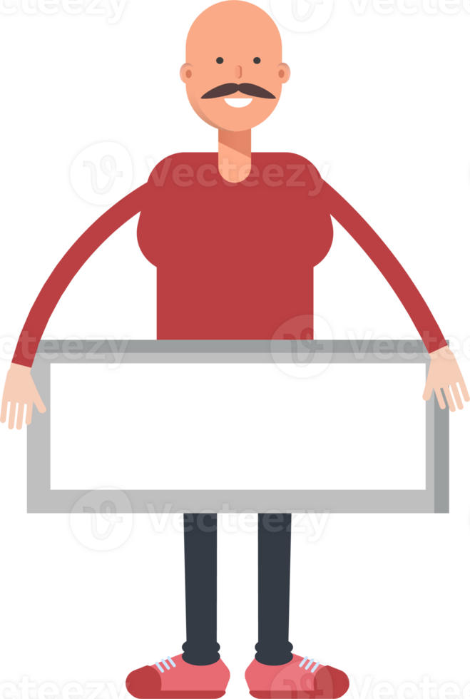 Bald Man Character and Blank Signage png