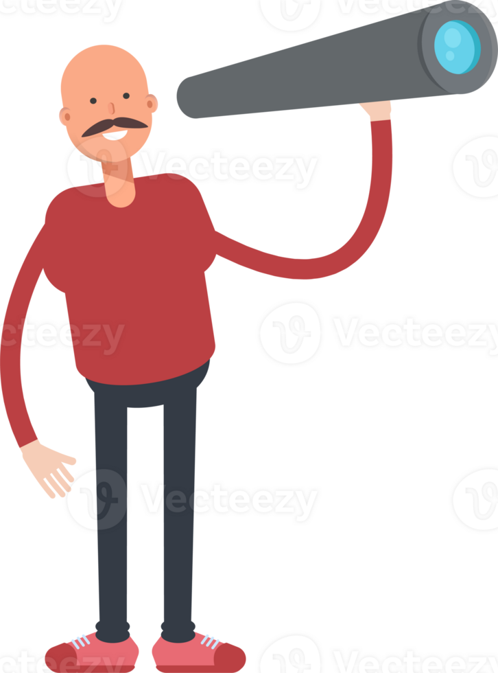 Bald Man Character Using Binoculars png