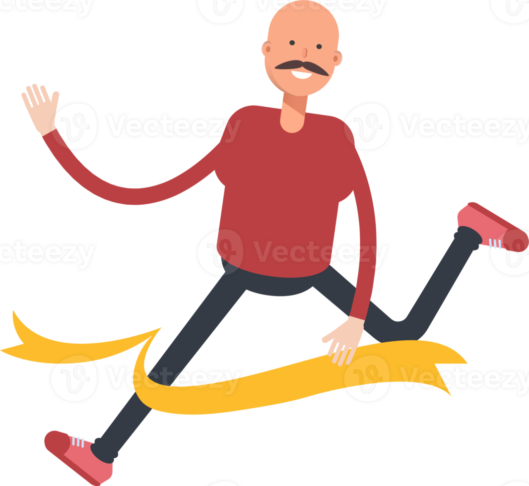 Bald Man Character Running at Finish Line png