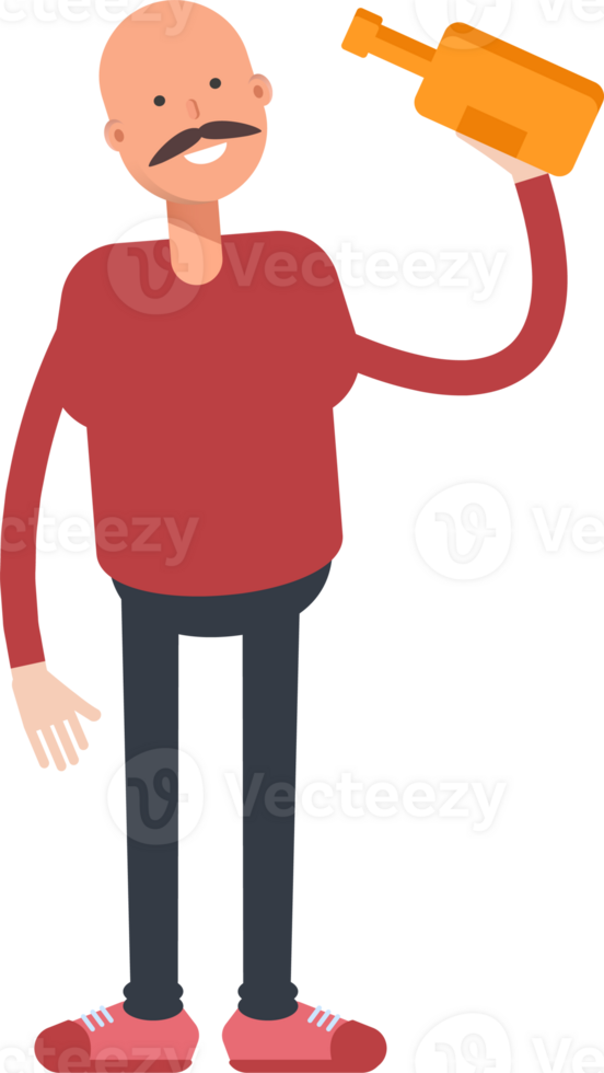 Bald Man Character Drinking Beer png