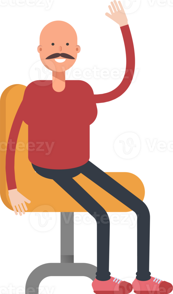 Bald Man Character Sitting on Chair png