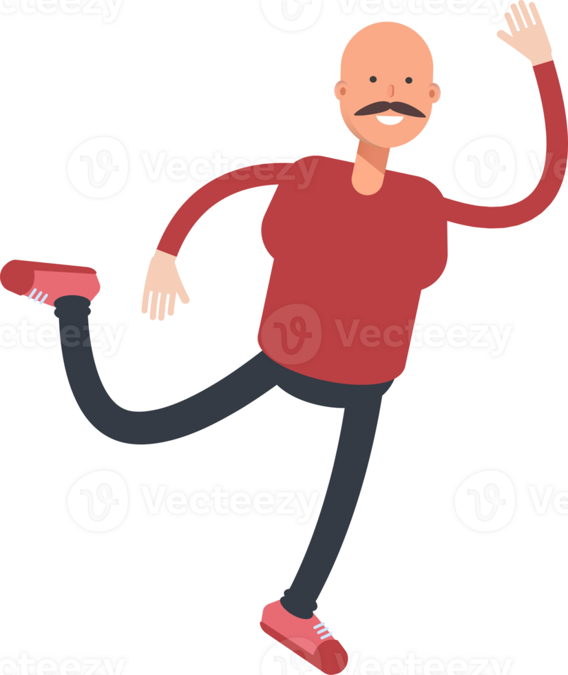Bald Man Character Jumping and Flying png
