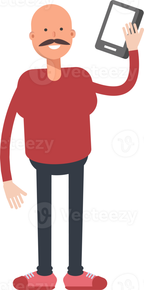 Bald Man Character Talking on Smartphone png