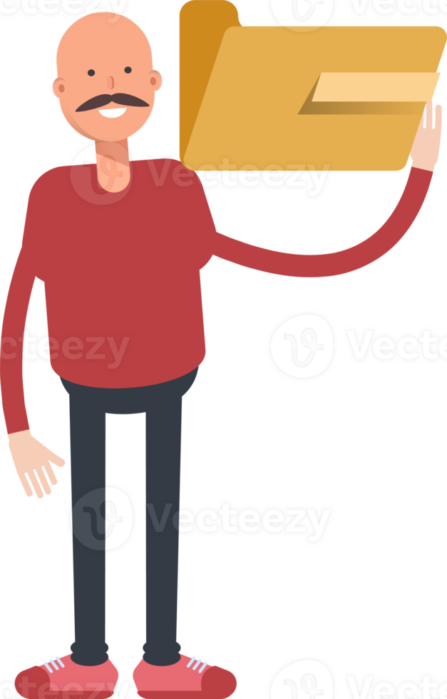 Bald Man Character Holding Folder png