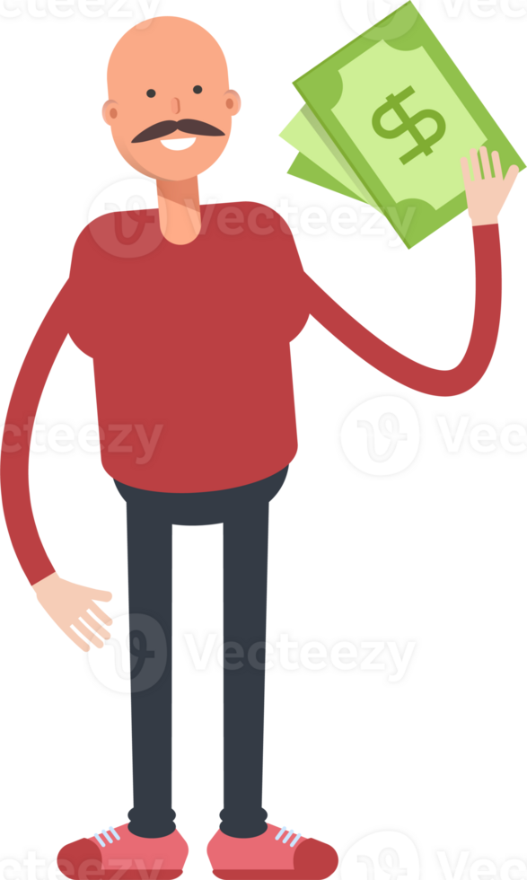 Bald Man Character Holding Dollar Banknotes png