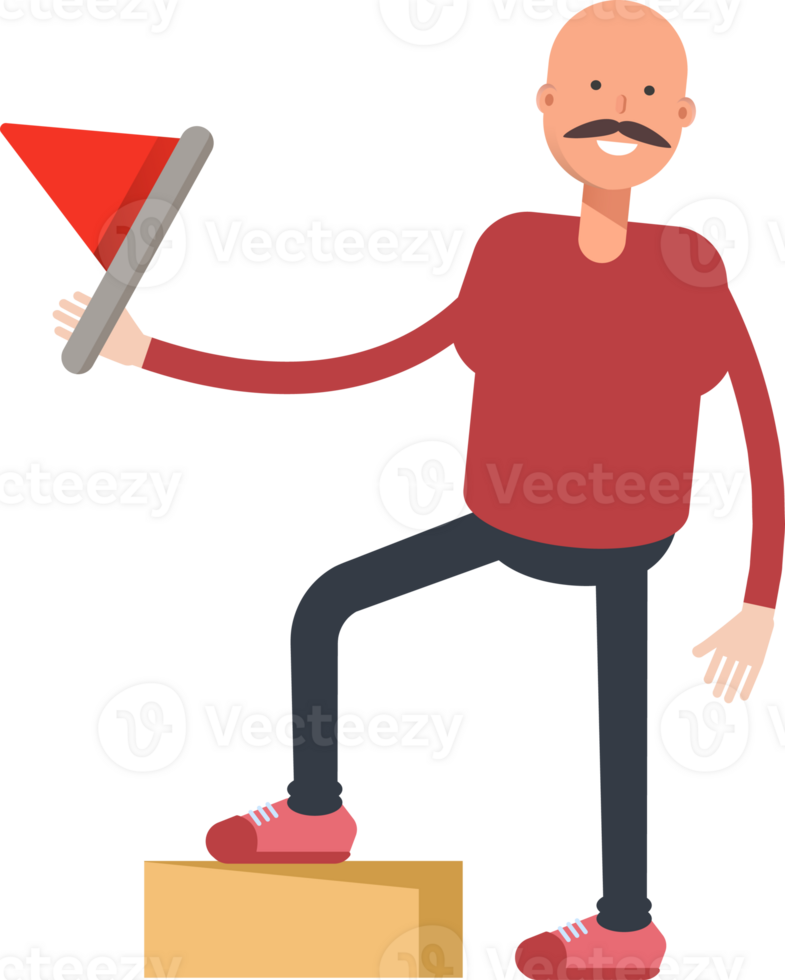 Bald Man Character Holding Flag png