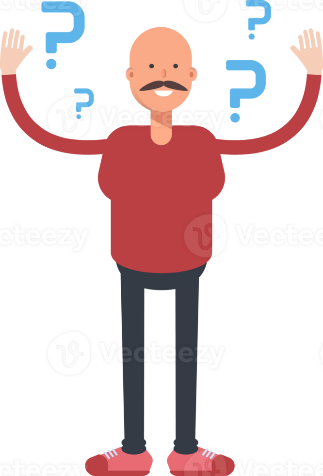 Bald Man Character and Question Marks png