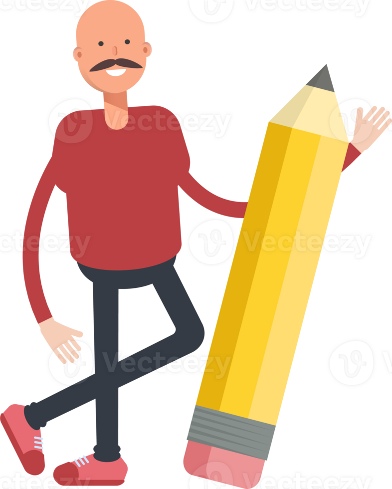Bald Man Character and Pencil png