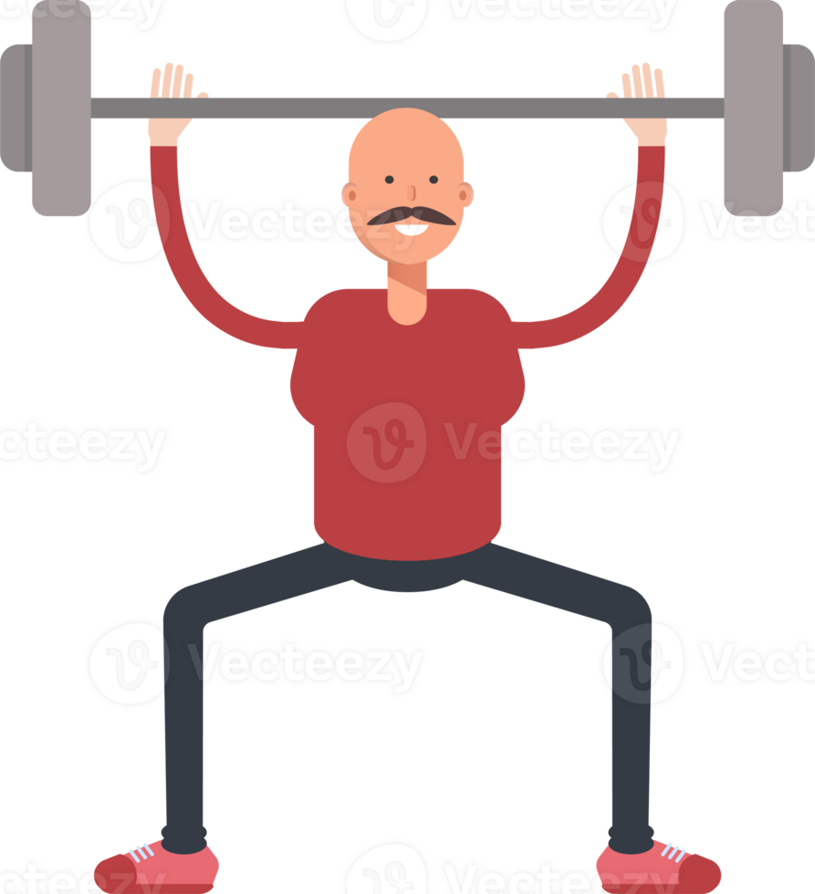 Bald Man Character Lifting Barbell png