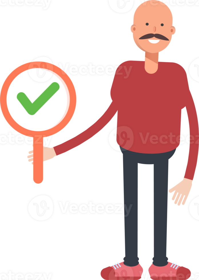 Bald Man Character Showing Check Mark png