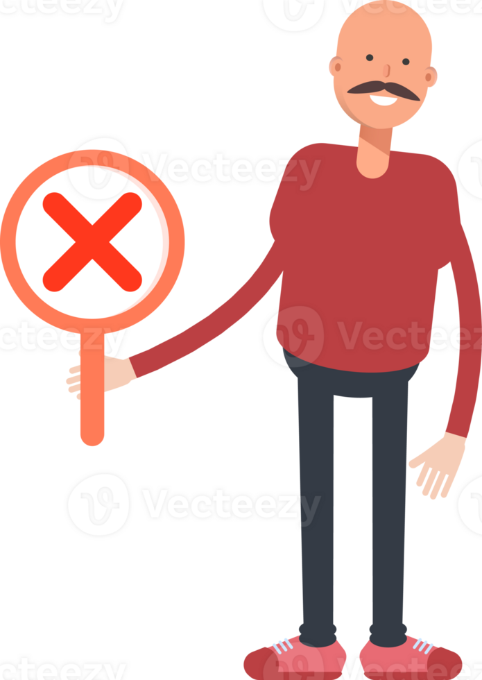 Bald Man Character Showing Wrong Mark png