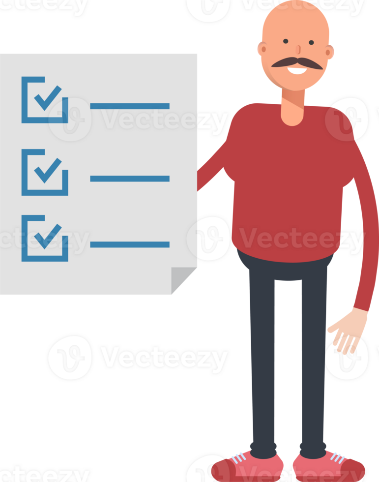 Bald Man Character and Check List Document png