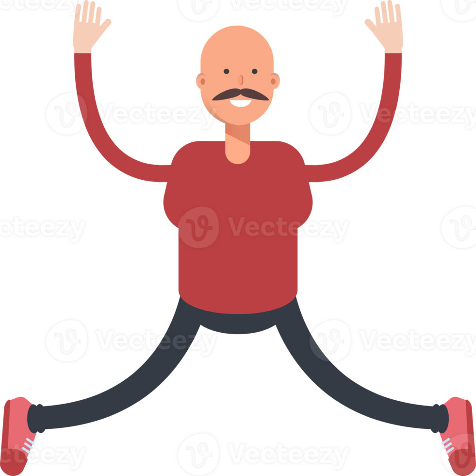 Bald Man Character Relaxing and Jumping png