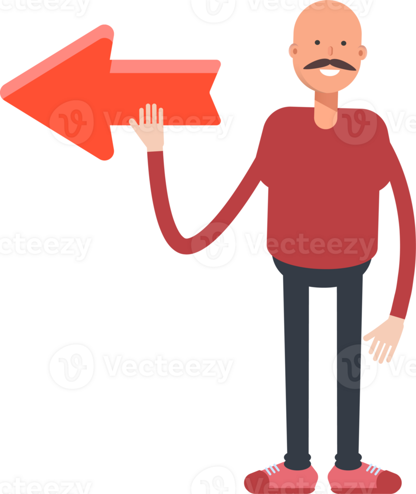 Bald Man Character and Arrow Sign png