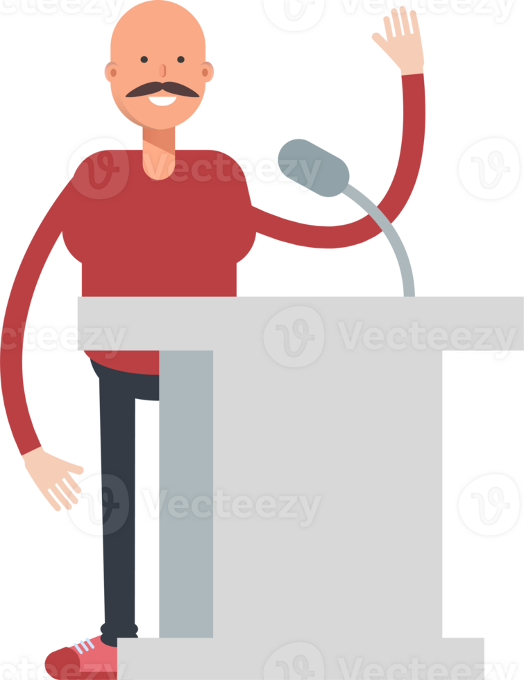 Bald Man Character Speaking on Podium png