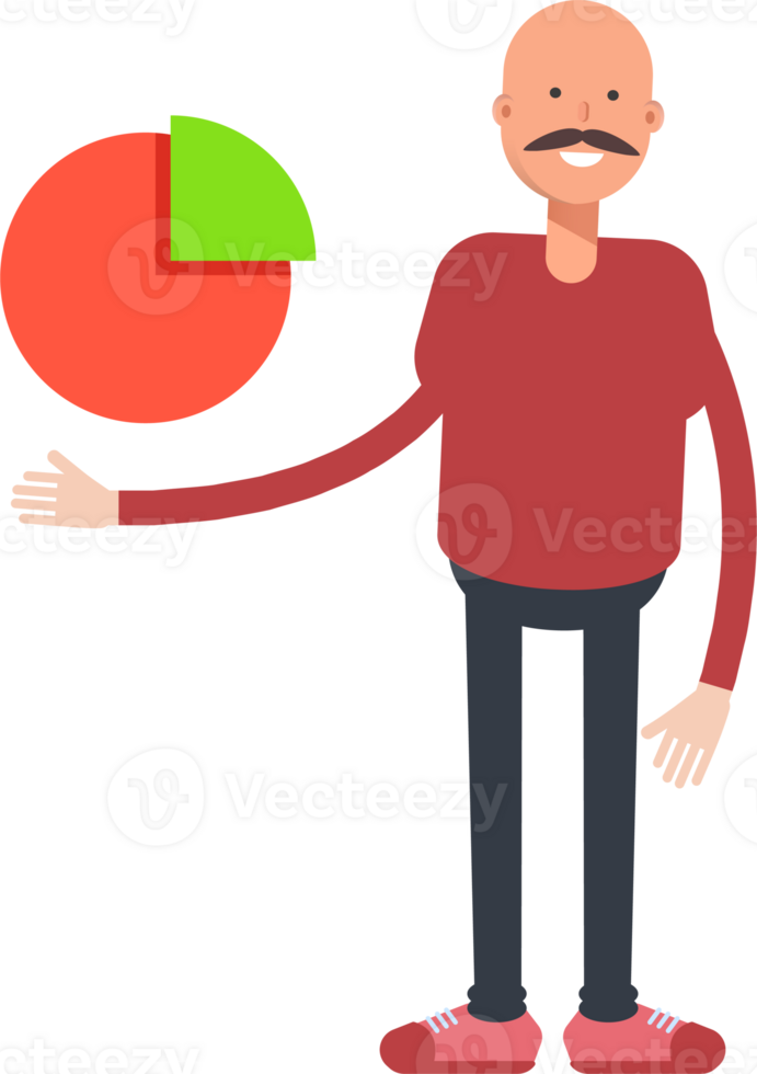 Bald Man Character Holding Pie Chart png