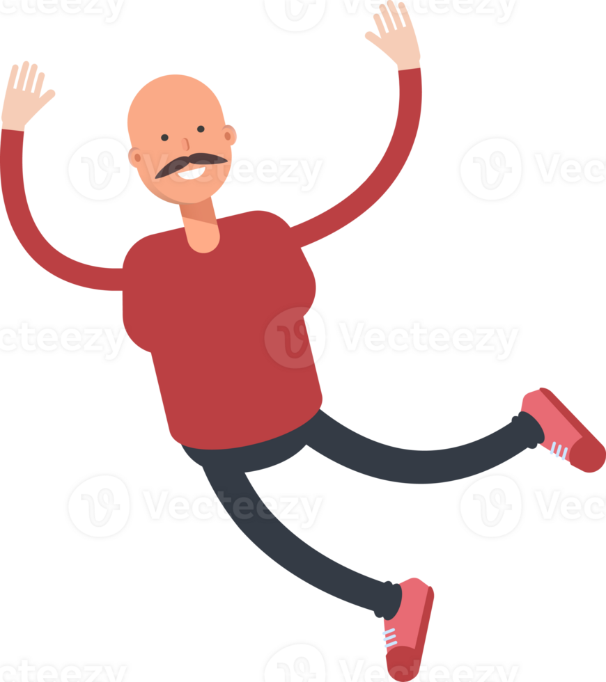Bald Man Character Relaxing and Jumping png