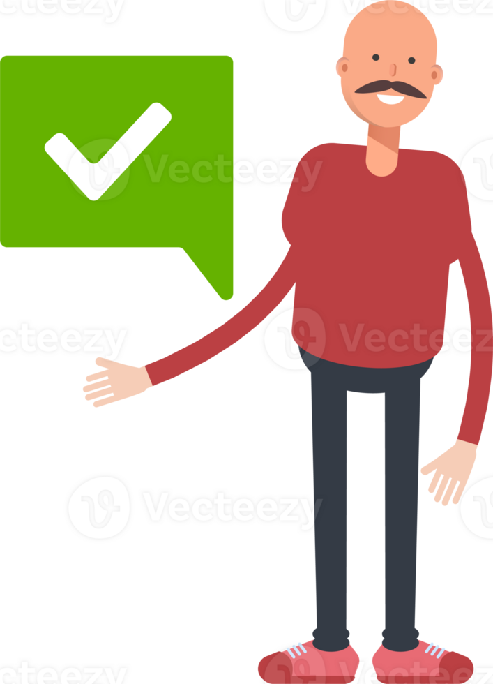 Bald Man Character and Check Mark png