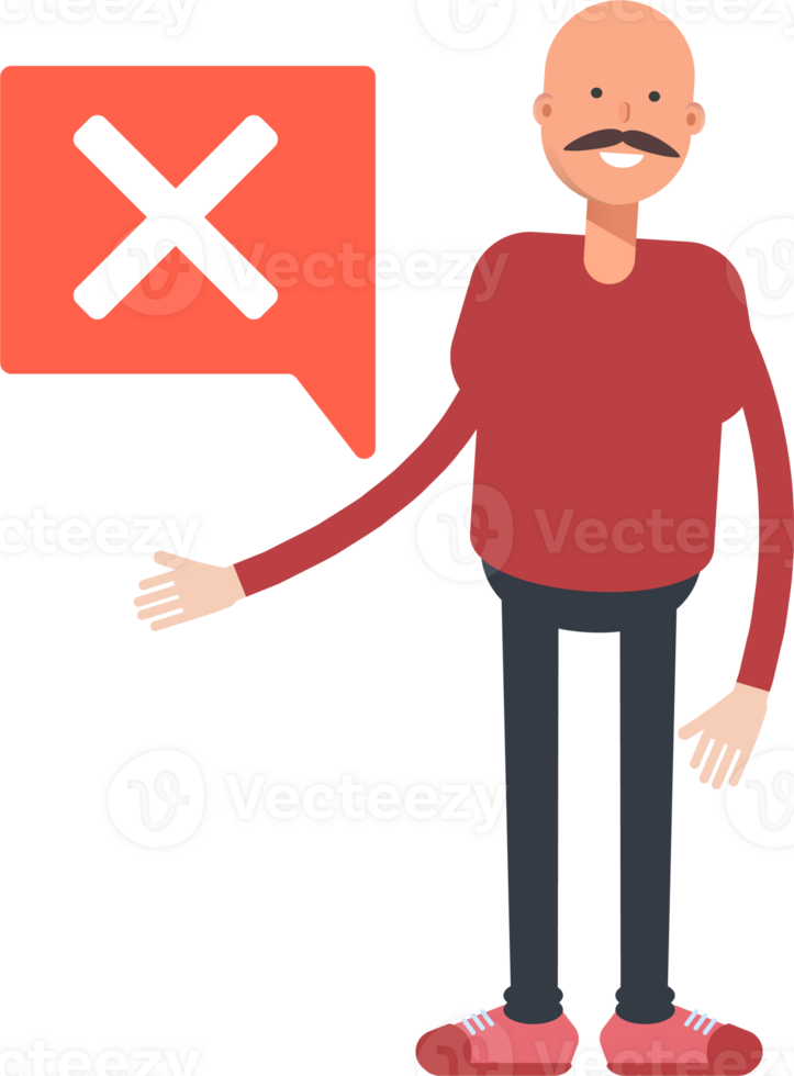 Bald Man Character and Wrong Mark png