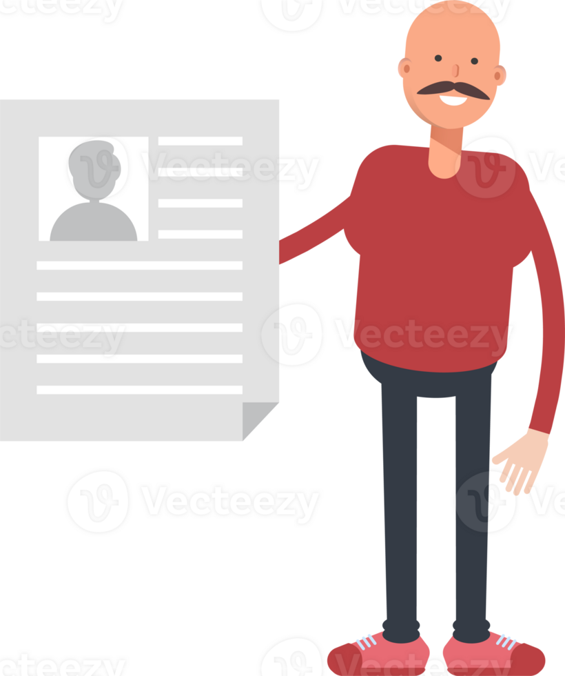 Bald Man Character Holding Job Application Document png