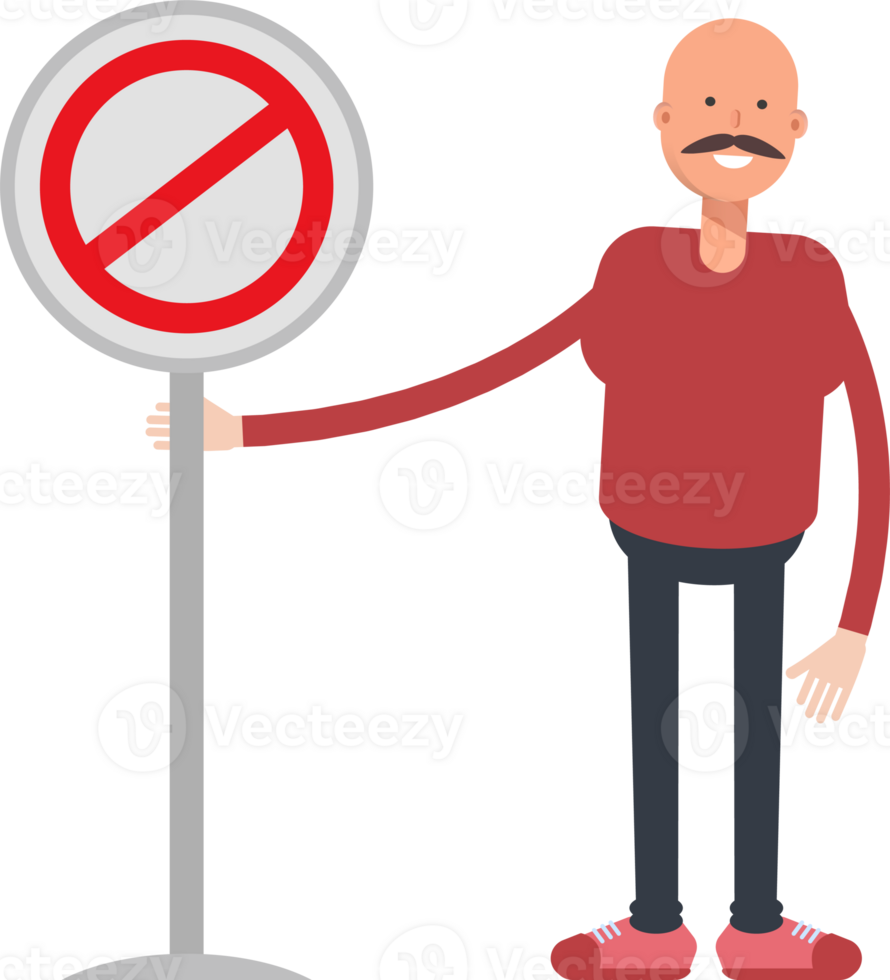 Bald Man Character and Prohibition Signage png