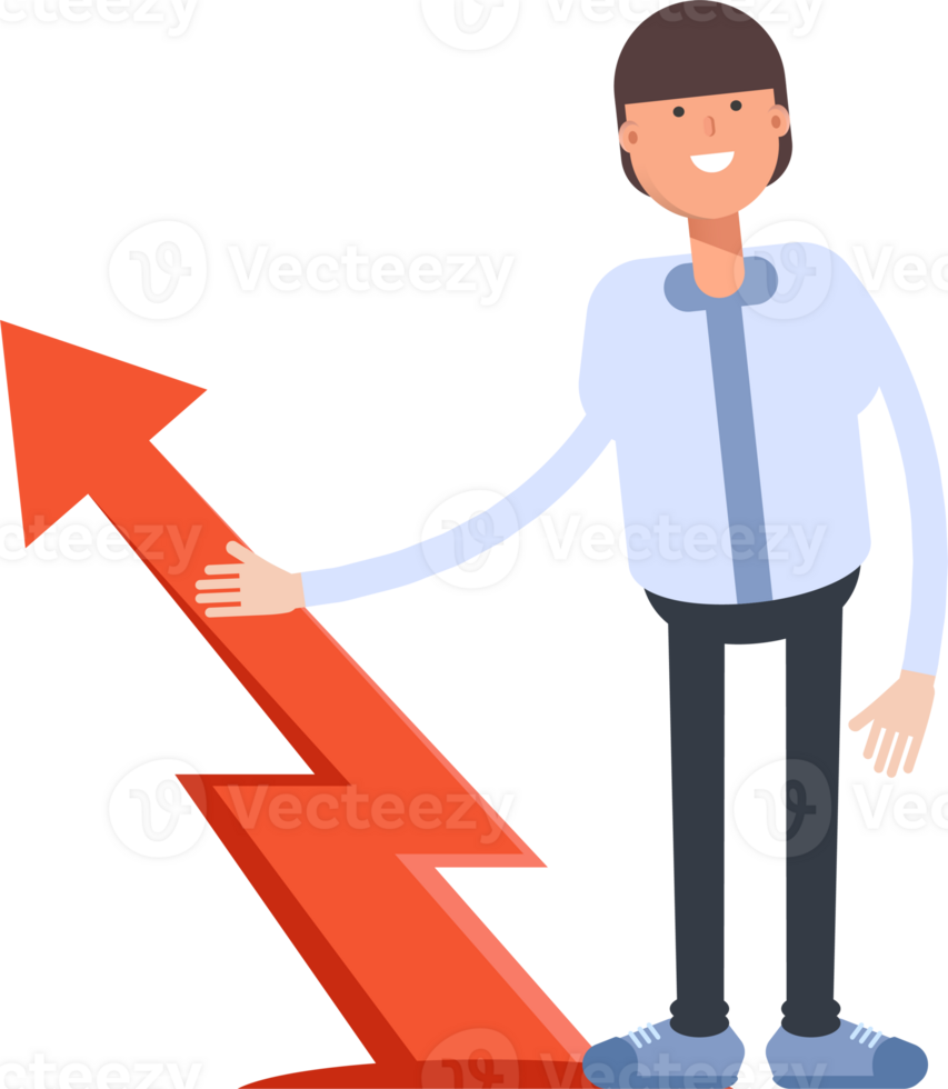 Businessman Character and Arrow Chart png