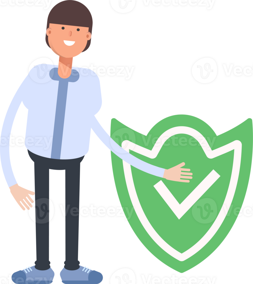 Businessman Character and Check Mark Shield png