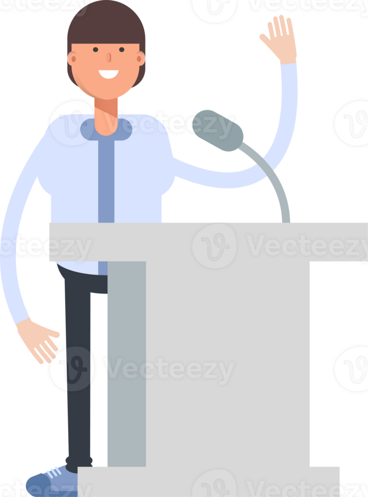 Businessman Character Speaking on Podium png