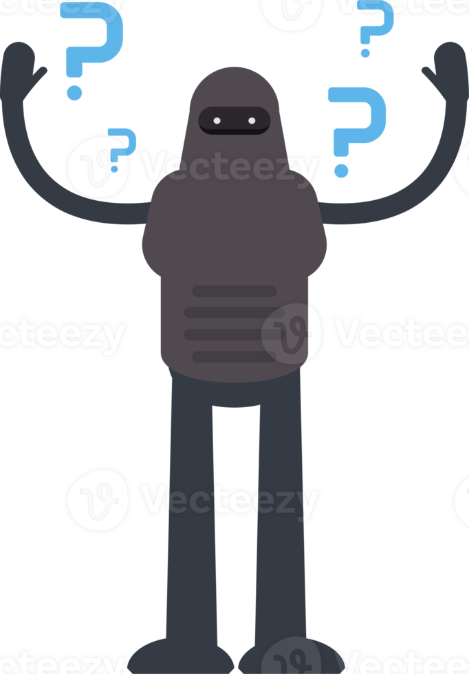 Robot Character and Question Marks png