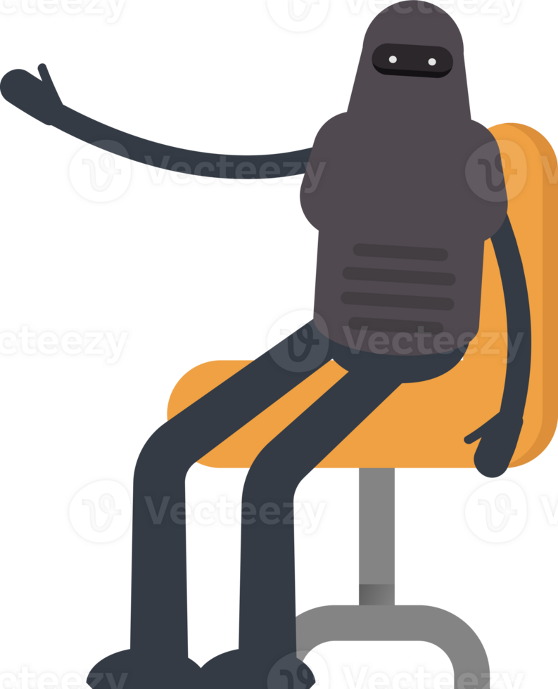 Robot Character Sitting on Office Chair png