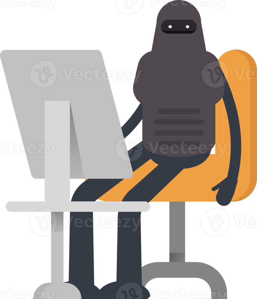 Robot Character Working on Desktop png