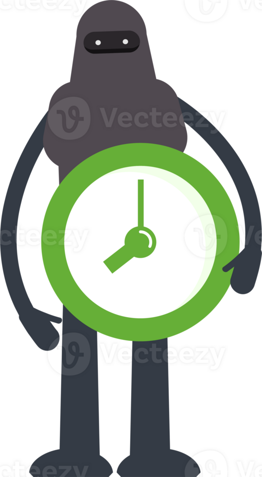 Robot Character Holding Clock png