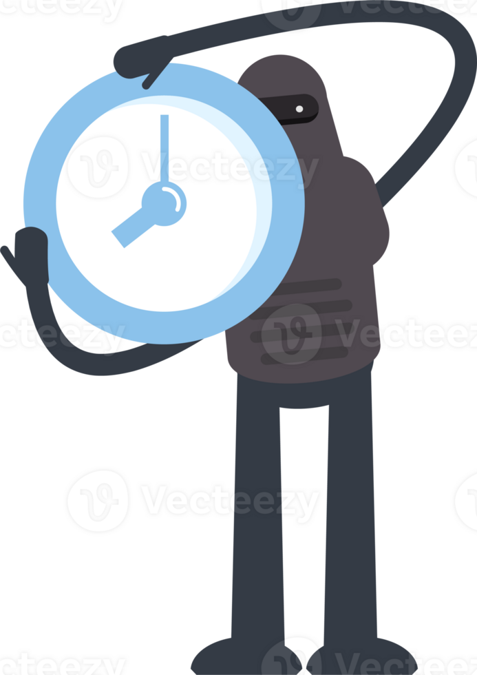 Robot Character Holding Clock png