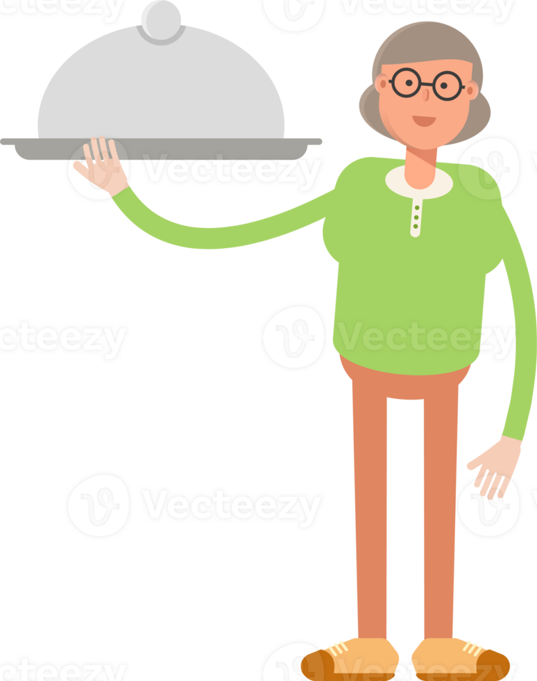 vecchio donna personaggio Tenere cibo piatto png