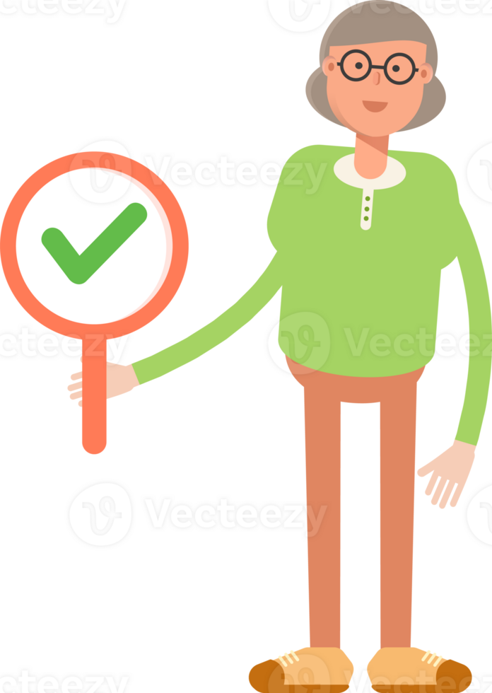Old Woman Character Showing Check Mark png