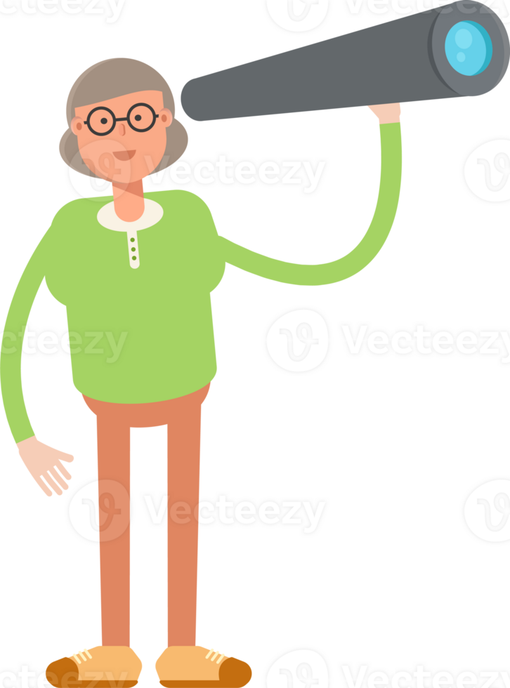 Old Woman Character Using Binoculars png