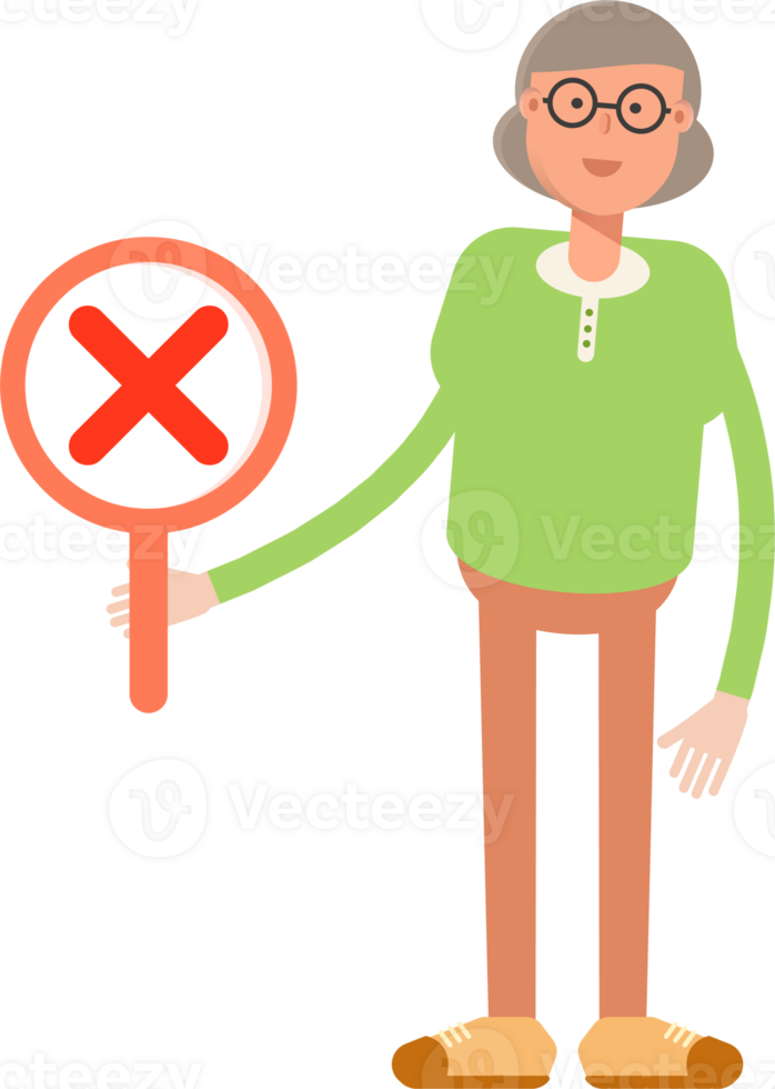 Old Woman Character Showing Wrong Mark png