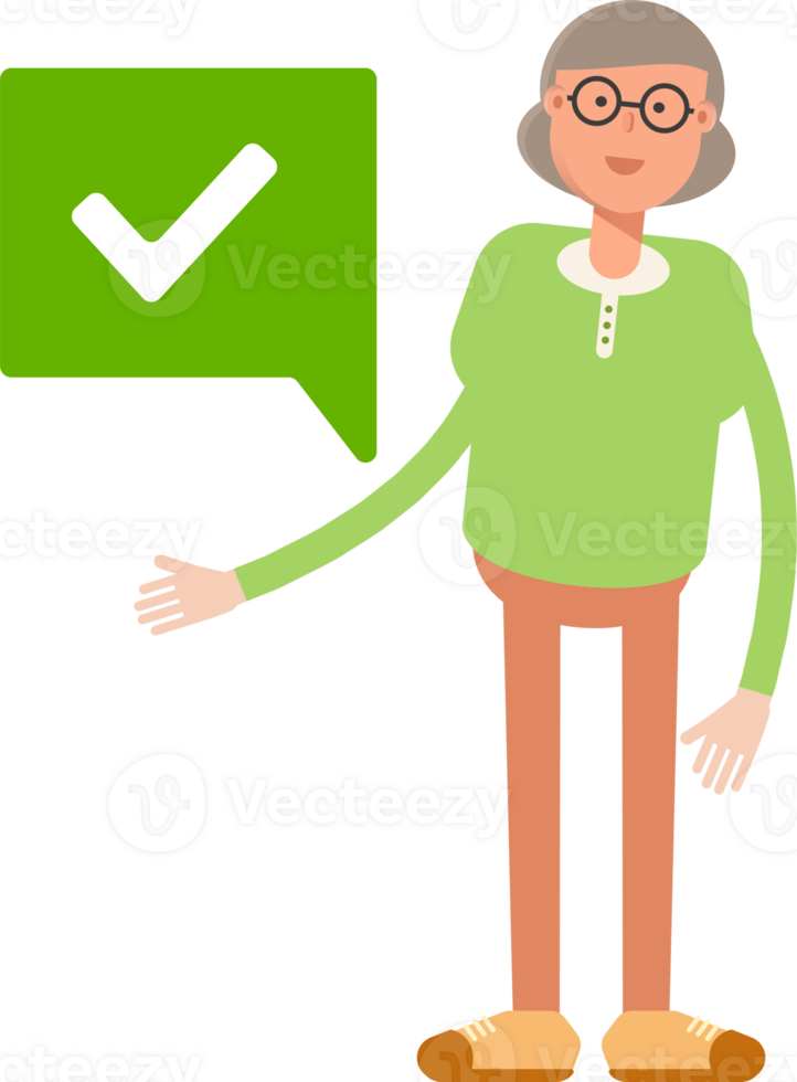 Old Woman Character and Check Mark png