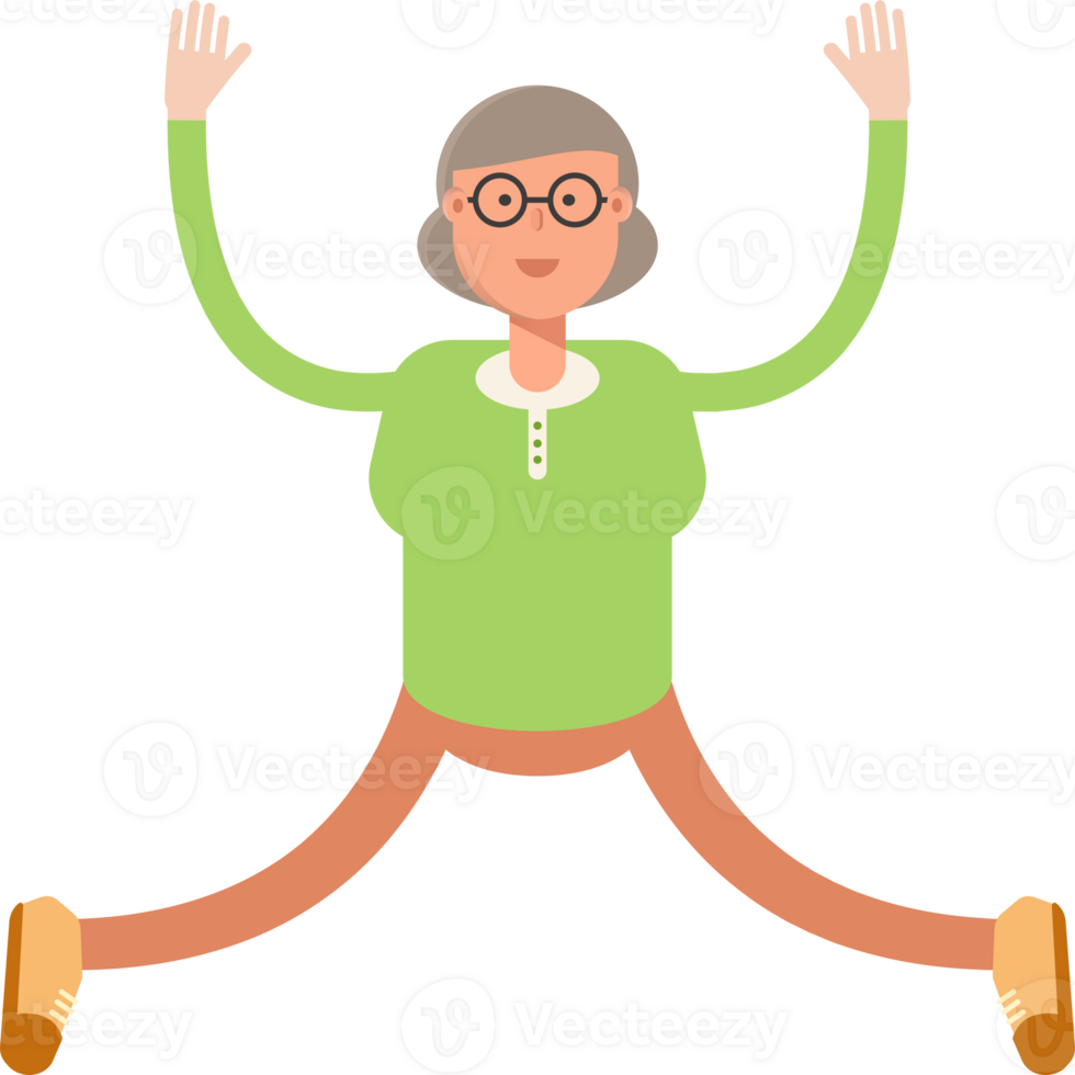 Old Woman Character Relaxing and Jumping png