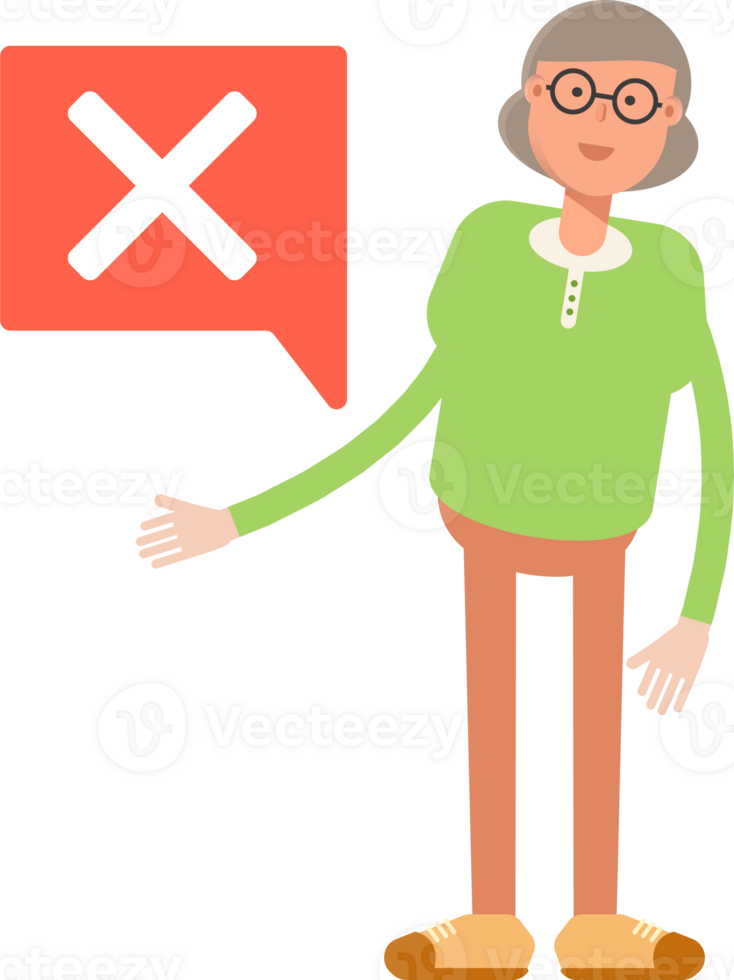 Old Woman Character and Wrong Mark png