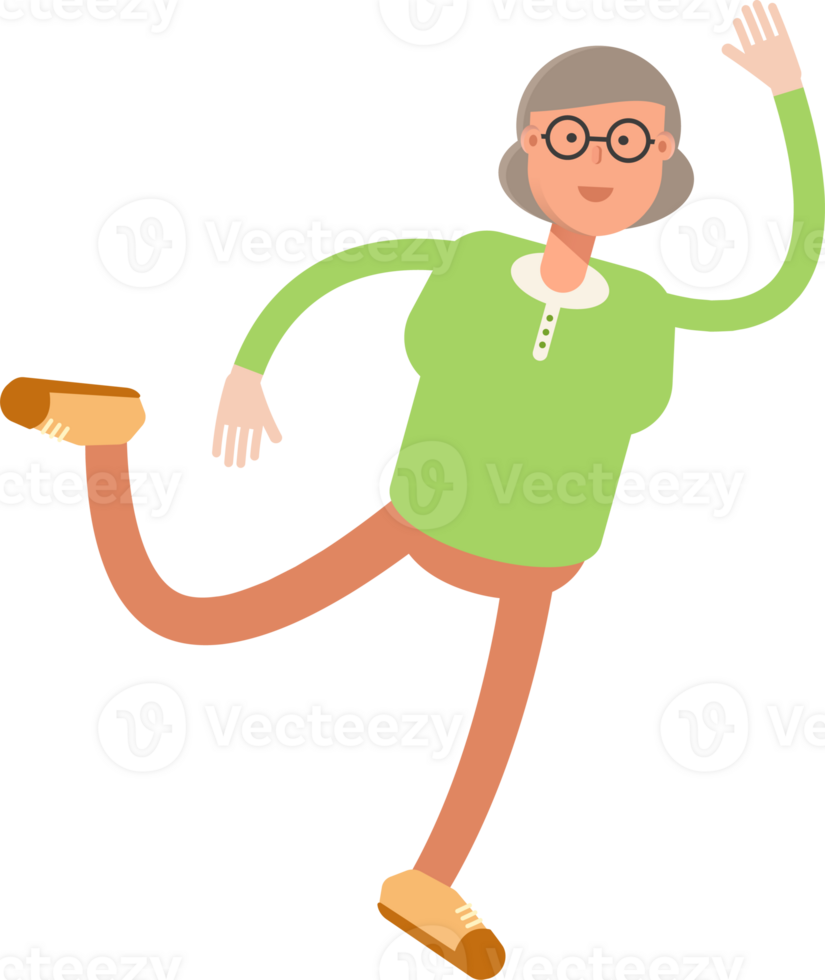 Old Woman Character Jumping and Flying png