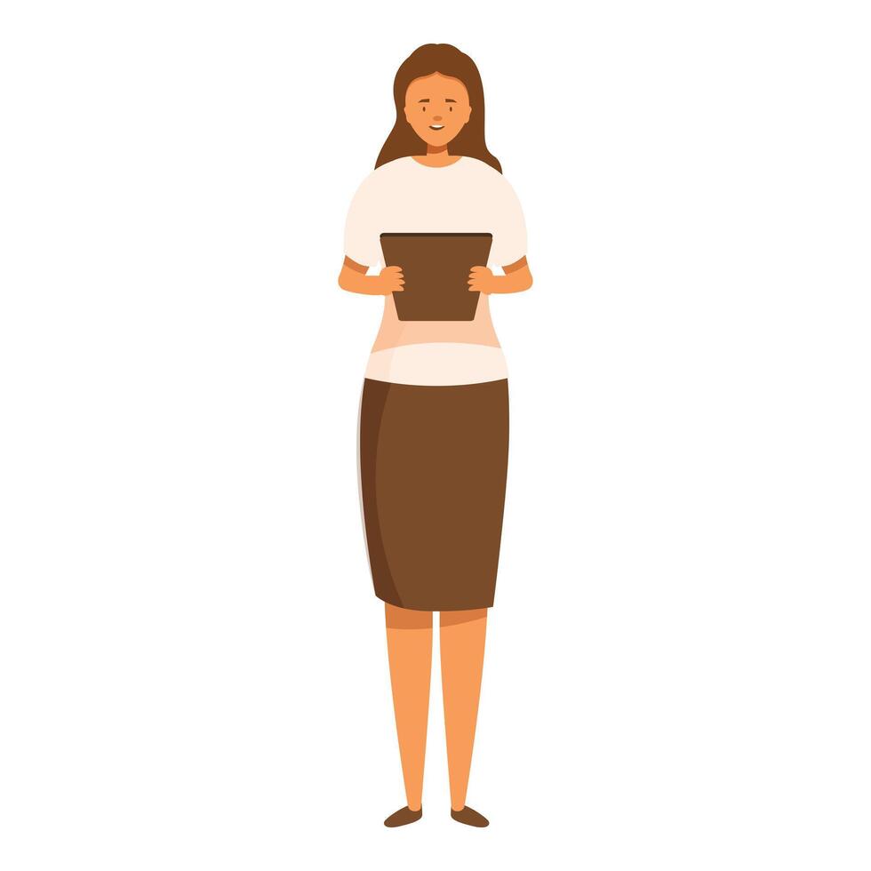 Young woman is holding a document or tablet with information vector