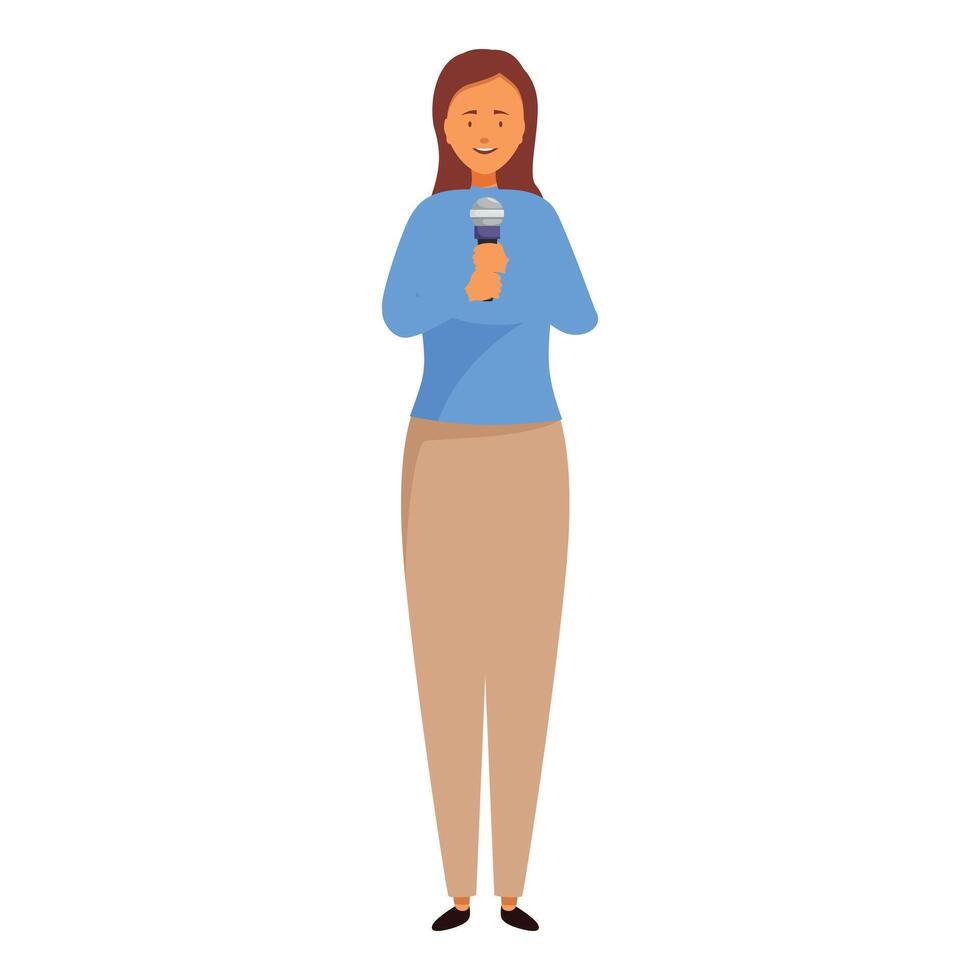 Journalist is standing and holding a microphone vector